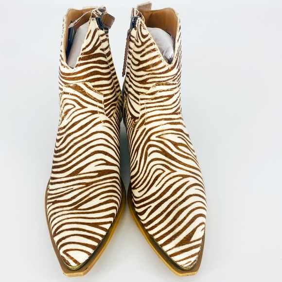 NEW Dingo Tan Zebra Print Hairy Up Genuine Calf Hair Leather Western Bootie 6.5M - Picture 10 of 14